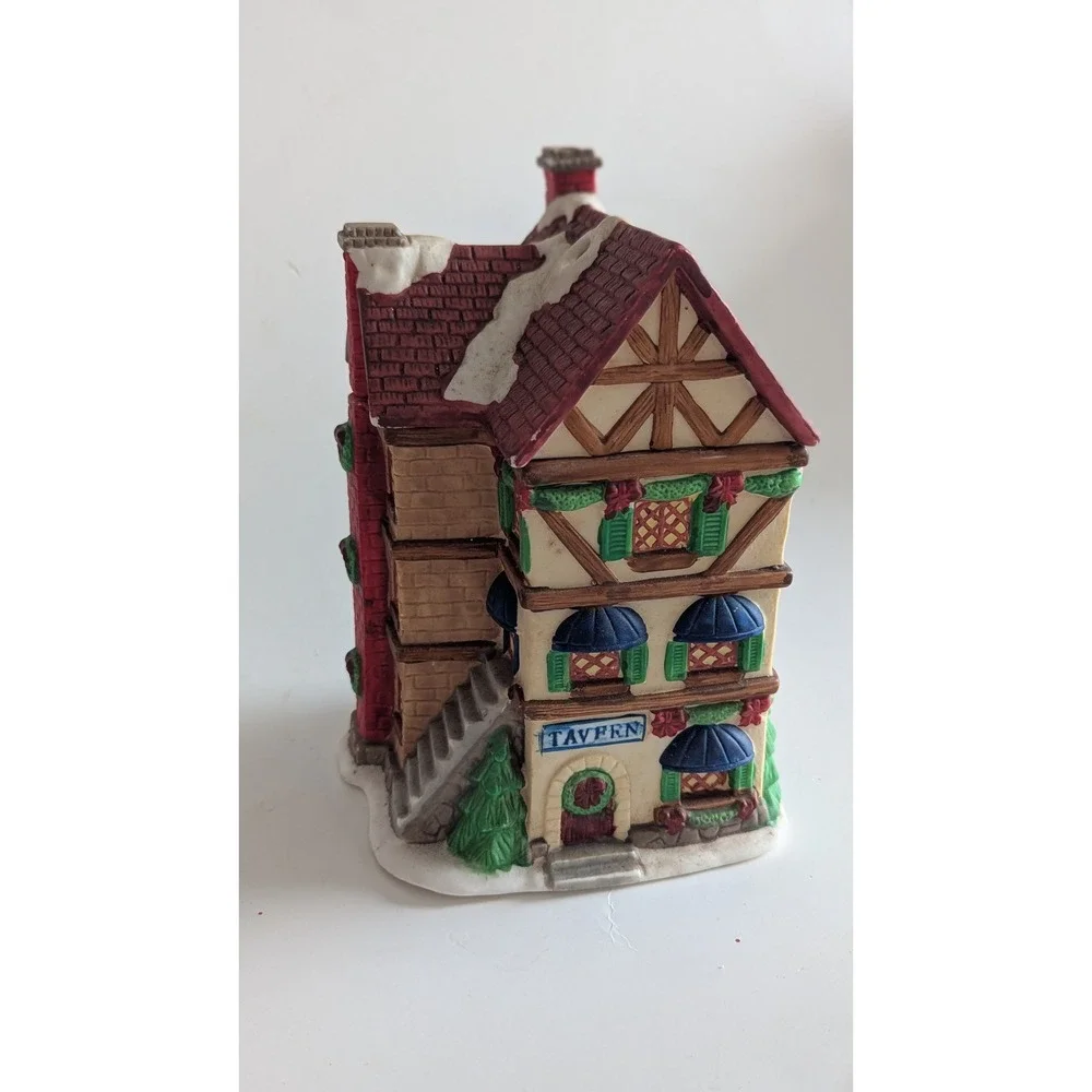 Vintage Christmas Village Tavern Ceramic Cookie Jar House Holiday Decor 7.5in